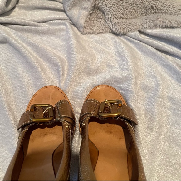 Chole mettalic peep toe stacked heels, size 38 - Picture 5 of 12